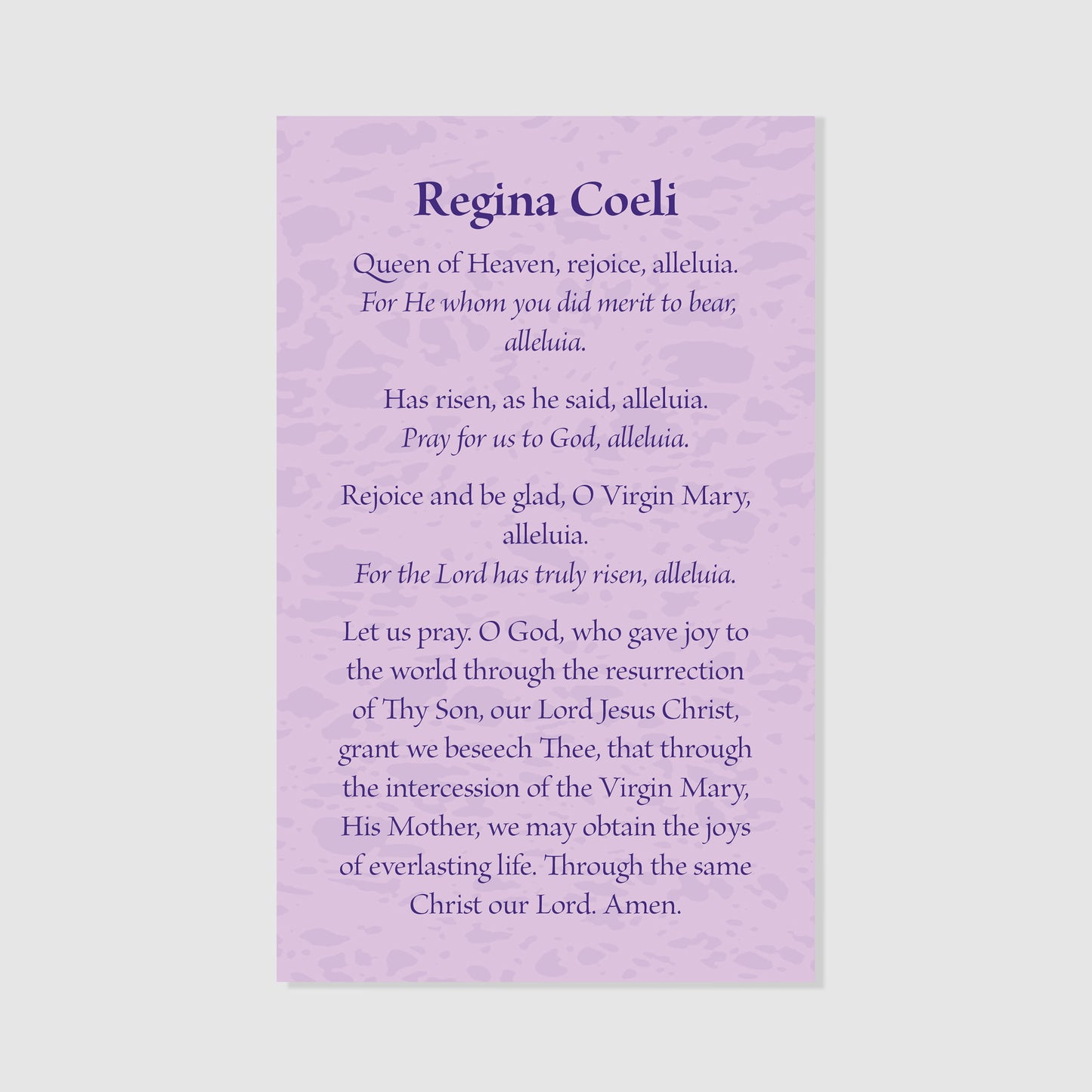 Regina Coeli - Prayer Card