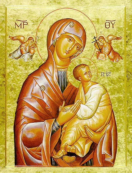 In this wonderful icon, Jesus clings to His mother for protection and love as angels bring reminders of His coming Passion. This image has been venerated since the fifteenth century and has been especially important for the Redemptorists since 1866.