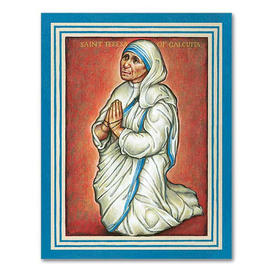 Saint Teresa of Calcutta is a perfect gift for anyone who cherishes the memory of this remarkable woman. She wrote: I get my strength from God through prayer."" This compelling image of Mother Teresa at prayer is by Br. Claude Lane."