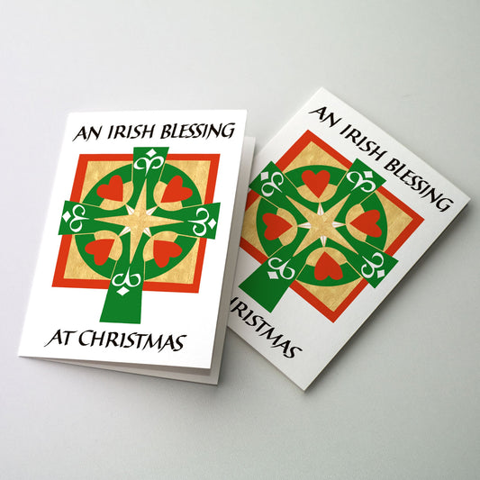 Green Celtic cross in red frame surrounded by red hearts. A Great Value! 20 Cards, 21 matching envelopes. * Convenient 4.38&quot; x 5.93&quot; size * Many cards feature hand-done lettering * Appropriate Bible verse included * Quality white envelopes