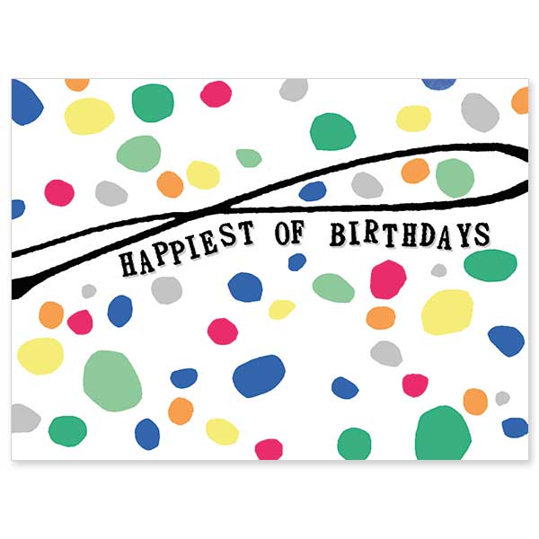Card front covered with brightly colored confetti