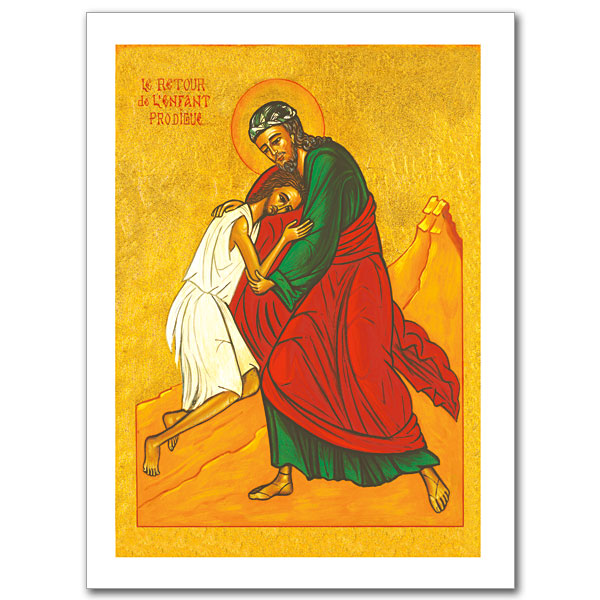 This icon recounts Jesus&#39; parable from Luke&rsquo;s Gospel 15:11-32, commonly called the Prodigal Son. Here we observe the moment when son who squandered his inheritance has returned in shame only to be embraced by his father. This is an original design by Sr. Marie Paul, but is a familiar depiction in Western art. It is a wonderful aid for meditating on God&rsquo;s infinite mercy.