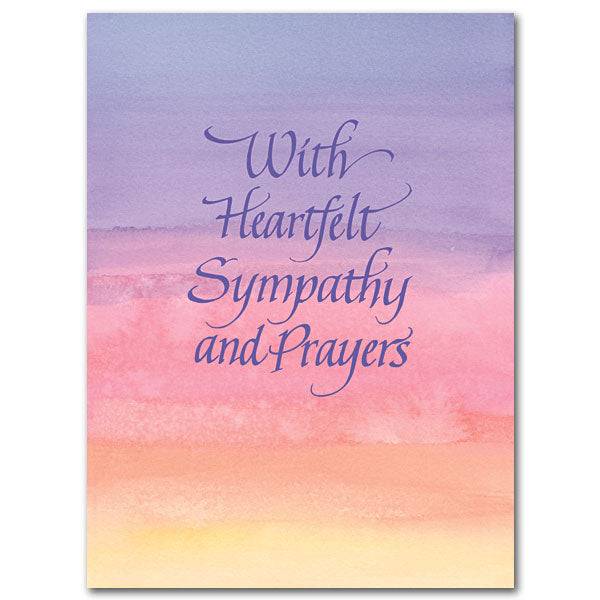 A watercolor wash of early morning sky colors (gold, orange, magenta, purple) provides a soothing backdrop for your message of sympathy. The cards measure 4.38&quot; x 5.93&quot;. Printed on recycled paper. Watercolor wash of early morning sky (gold, orange, magenta, purple)