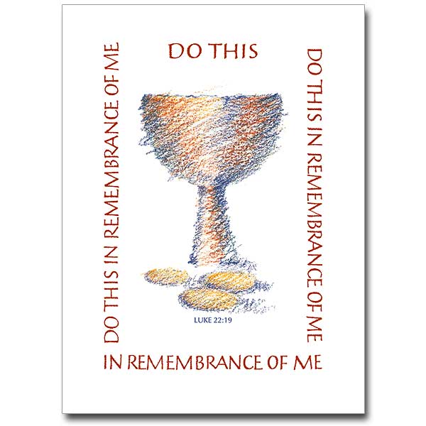Remember your beloved relatives and friends with the celebration of a Mass. Each package contains 10 cards with 10 envelopes. Colored pencil drawing of chalice and hosts with text in square around image