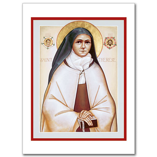 Upon joining the Carmelites at Lisieux, this remarkable saint took the name of Th&eacute;r&egrave;se of the Child Jesus and the Holy Face. She is also known as &ldquo;The Little Flower,&quot; having died at the age of 24. Her memoirs, &ldquo;The Story of a Soul,&quot; has become one of the great spiritual texts of this century. She has inspired many, including Dorothy Day and Mother Teresa. Card size 4 3/8&quot; x 6&quot;.