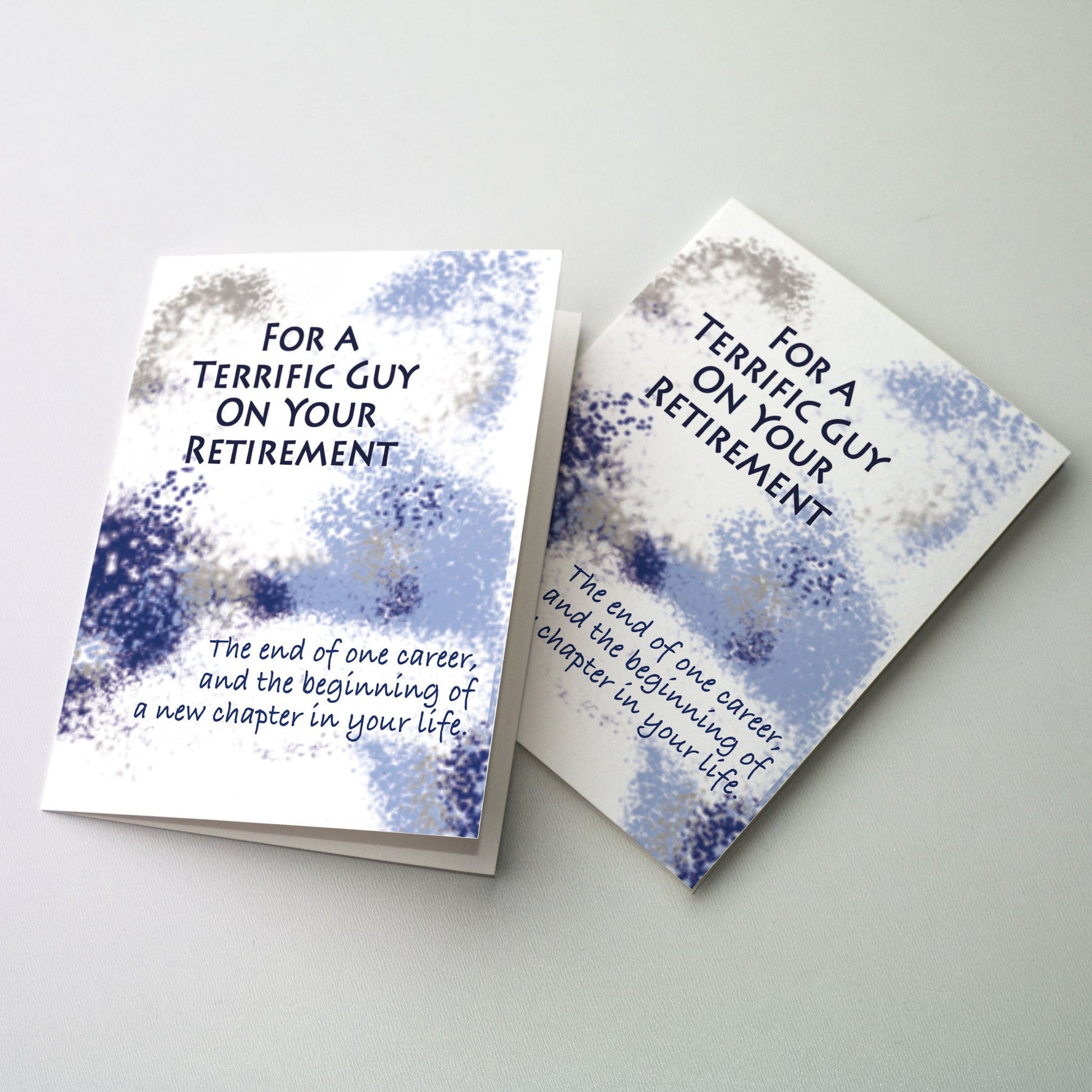 Masculine confetti background in blue and gray with cover lettering.