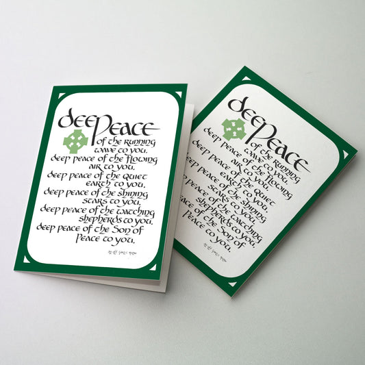 Deep Peace in green lettering on white background