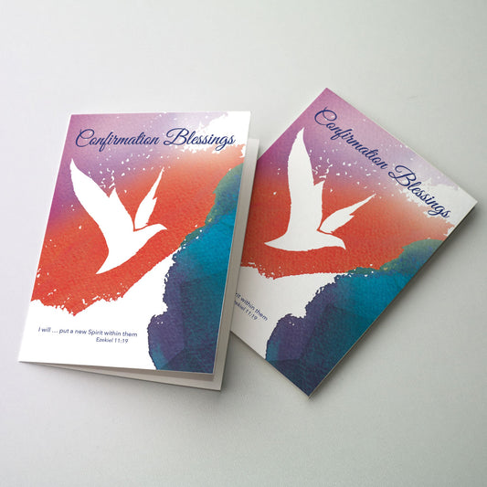 White dove flying on brilliant red and blue background.<br> <br> 