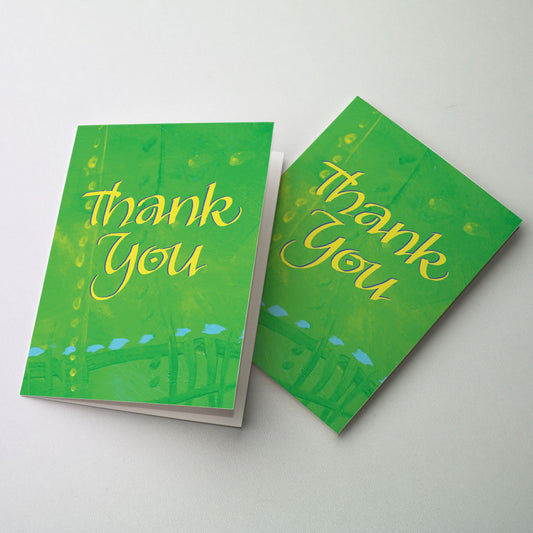 Simple cover calligraphy, Thank You in yellow on a bright green background