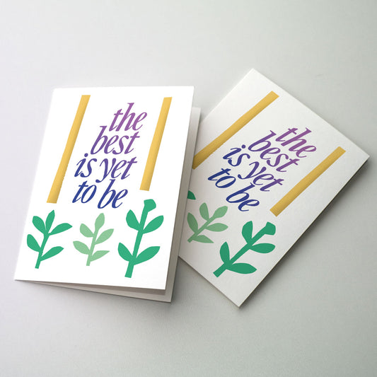 Colorful graphic foliage design and &quot;the best is yet to be&quot; lettering on cover by David Mekelberg