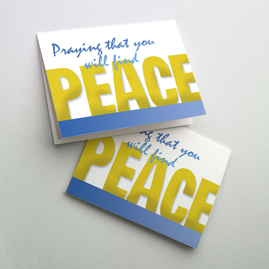 Blue calligraphy with wish for PEACE in gold metallic ink