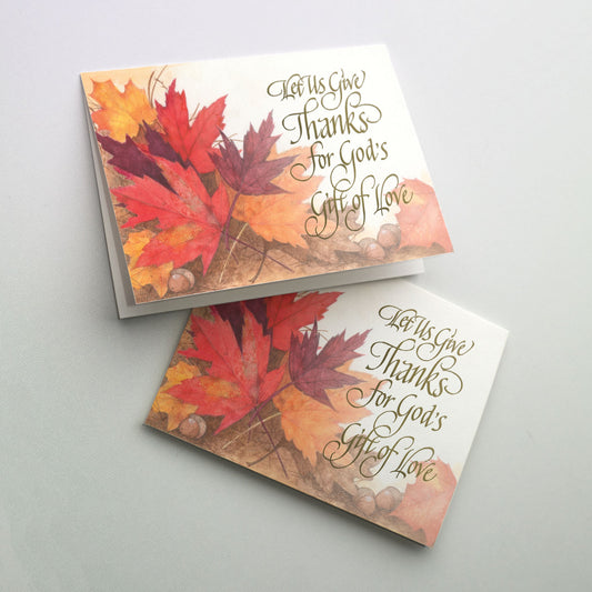 Colored leaves with acorns and hand calligraphy