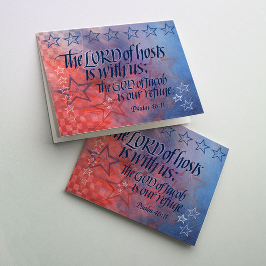 Red and blue stars set off hand-lettered calligraphy