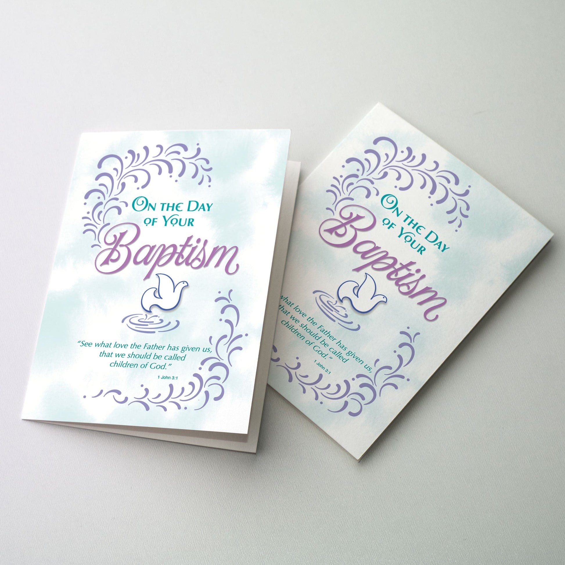 Rejoice with those becoming children of God in the sacrament of Baptism. 5&quot; by 7&quot;. Envelopes included.