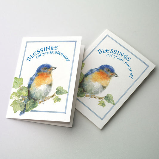 These beautiful images from nature serve as a reminder of God&rsquo;s blessings on your loved one&rsquo;s special day. This card features a watercolor of a bluebird on an ivy branch. The cards measure 5&quot; x 7&quot;. Printed on recycled paper.