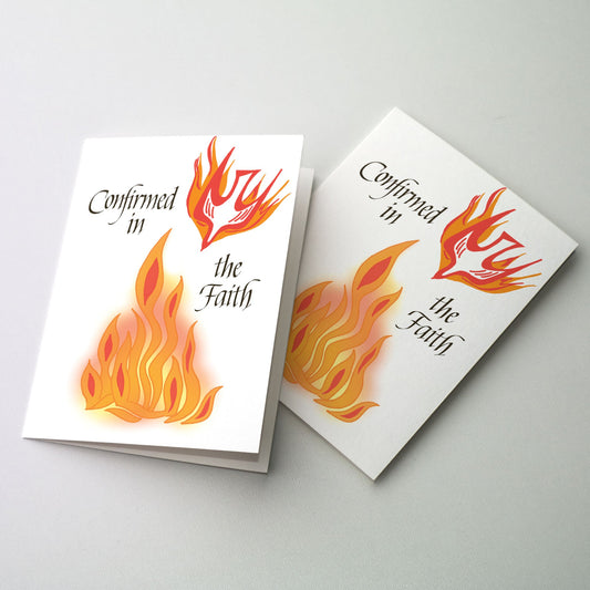 Dove and flames Rejoice with those receiving the sacrament of Confirmation. 5&quot; by 7&quot;
