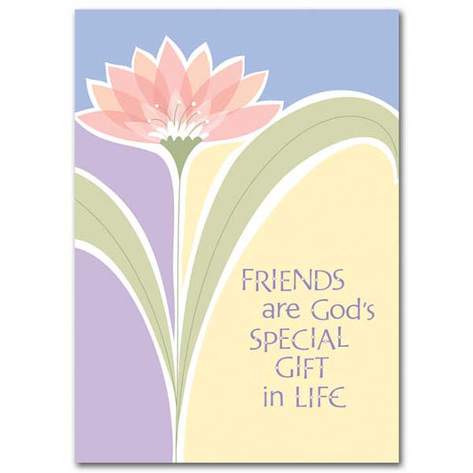 Pink and orange flower on purple and cream ground. The cards measure 5&quot; x 7&quot;. Printed on recycled paper.