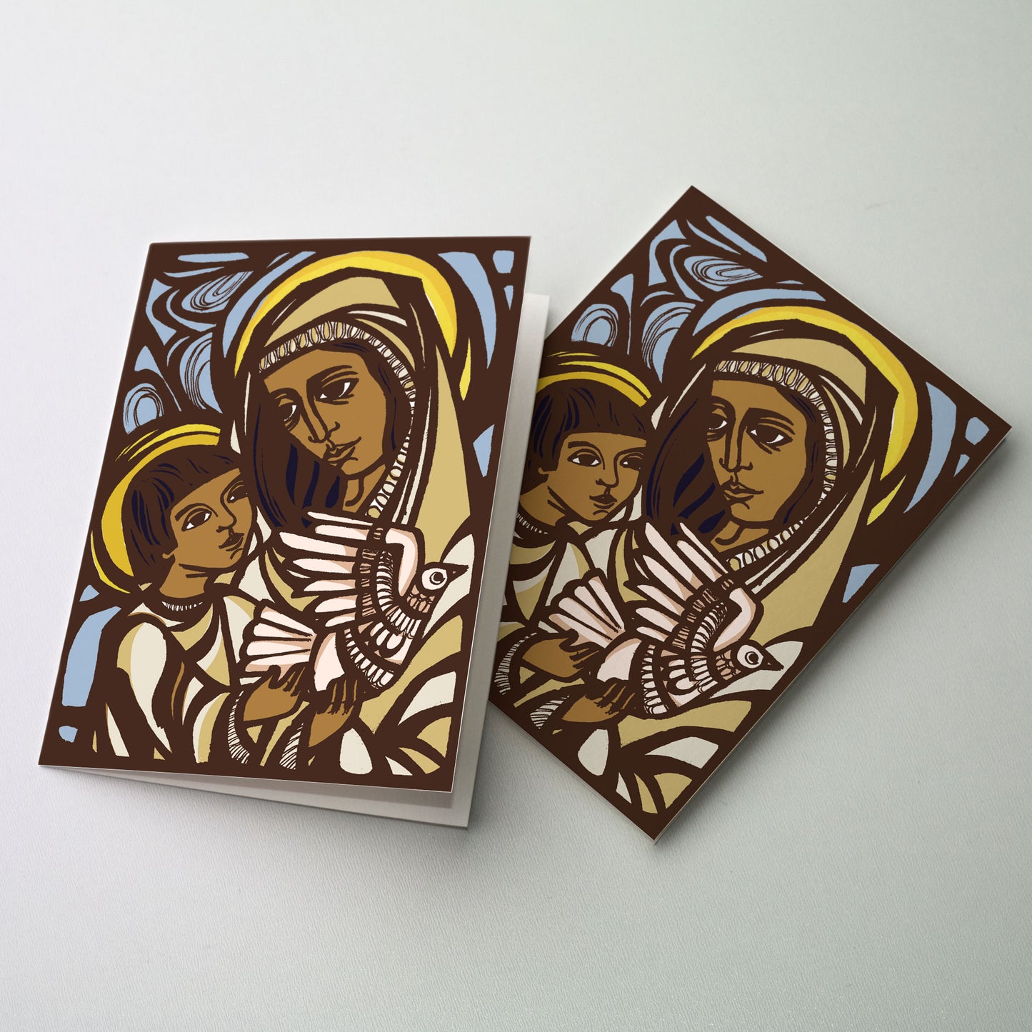 Woodcut Madonna and Child with Dove - Miracle of Christmas Card