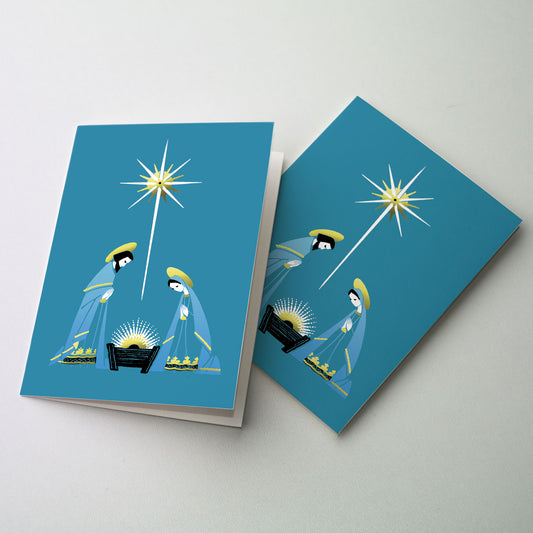 Blue Holy Family - Miracle of Christmas Card
