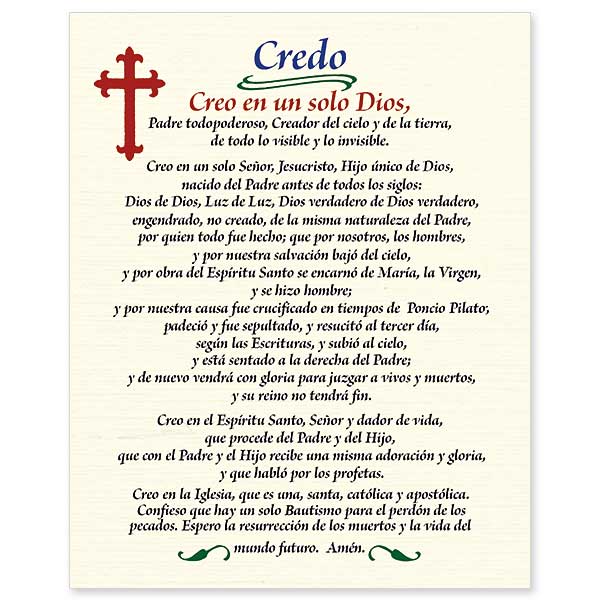 The Nicene Creed in Spanish for presentation to RCIA Candidates.