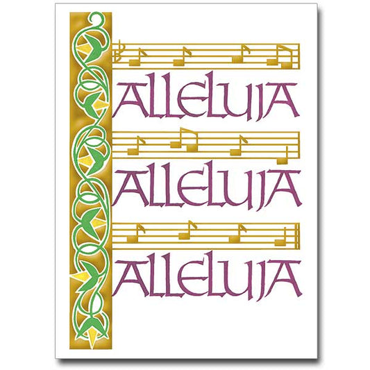Gregorian notation for Alleluias from &quot;Ye Sons and Daughters.&quot; Gold-foil stamped. Share the joy you feel at Easter time with friends and family by sending cards that express the spiritual peace and joy of this holy season.