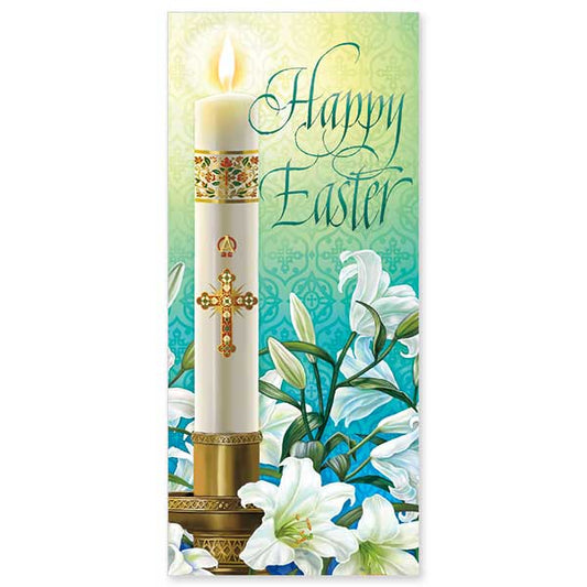 Paschal candle with blooming Easter lilies