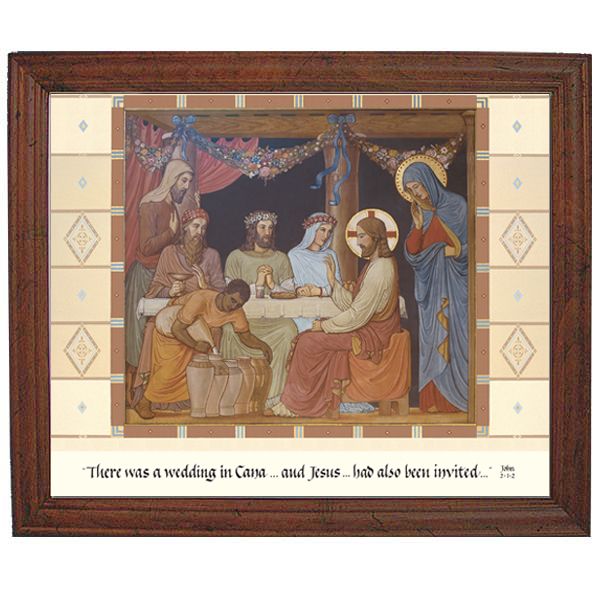 A great wedding gift! A reproduction of a Beuronese mural from our Abbey Basilica, the print is mounted in a 16&quot; x 20&quot; dark walnut frame. Comes complete with glass, back and hanger. Special packaging protects the glass when shipped.