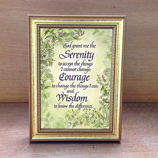 5&quot; x 7&quot; in a gold-colored frame. Frame includes hangers and easel back.
