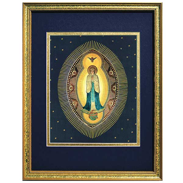 The print is double matted and gilt-framed, with loop on back for wall display. A beautiful artistic tribute to the Mother of God.