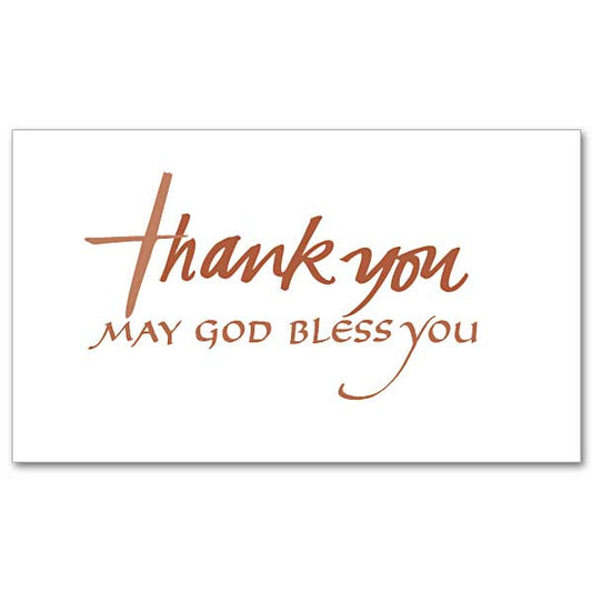 Text &quot;Thank You, God bless You&quot; with a cross incorporated into the &quot;T&quot; of &quot;Thank You.&quot;
