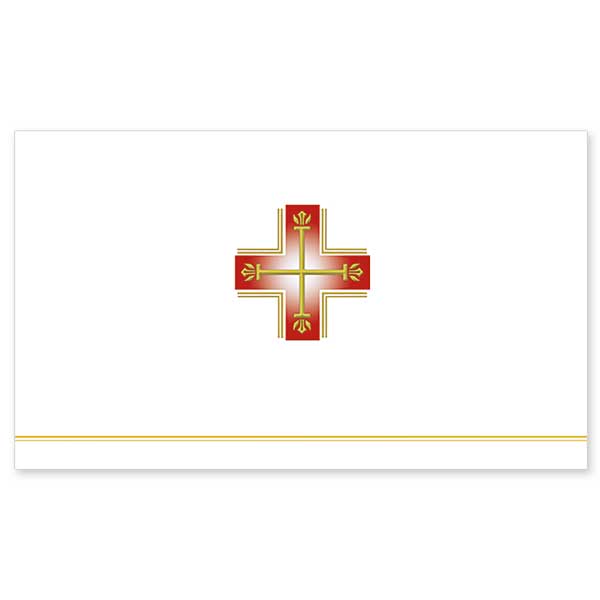Embossed gold foil and red cross