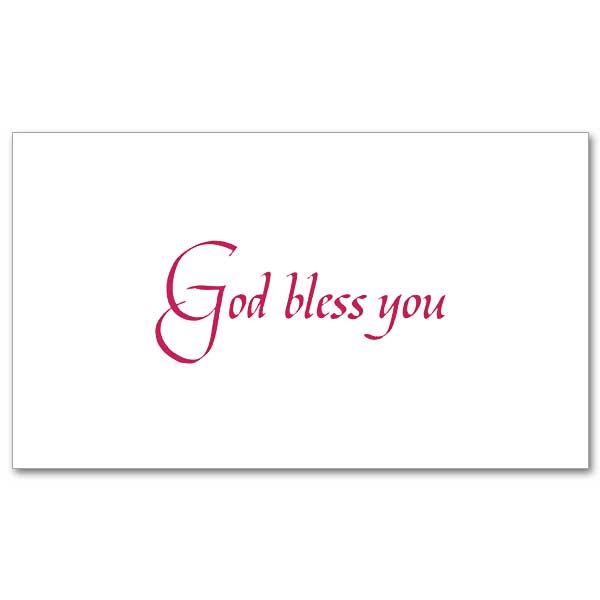 Hand-lettered text &quot;God bless you&quot; in dark red.