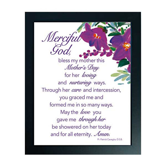 Purple florals bordering a Monnk&#39;s prrayer for Mother