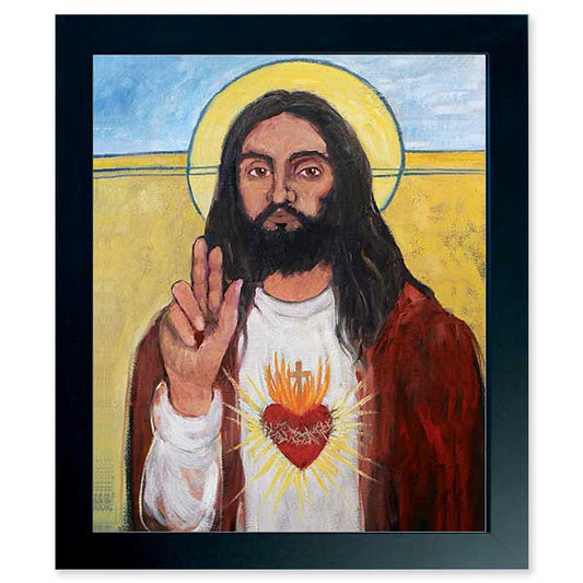 Folk-style painting of the Sacred Heart of Jesus by Maura Nolan Winkler