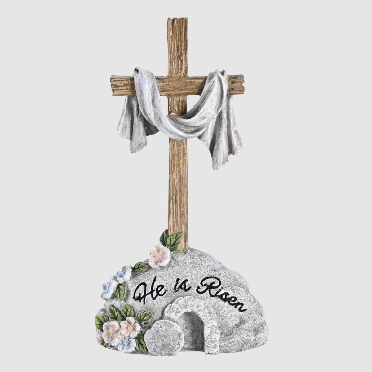 HE IS RISEN - TABLETOP CROSS ON STONE