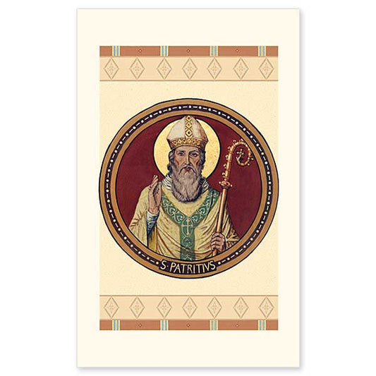 This image of Saint Patrick is taken from a mural in the Basilica of the Immaculate Conception at Conception Abbey. Printed on sturdy, cream-colored cover stock, these cards are perfect for gifts, mailing enclosures, keepsake bookmarks, devotional or parish use. Cards are 3&quot; x 5&quot;. Personalize your holy cards by having them imprinted on the back. We can add your own personal message, Scripture verse or prayer for a small additional charge.
