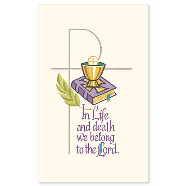 Symbols of eternal life: Chi Rho, the Scriptures, and the Eucharist. Printed on sturdy, cream-colored cover stock, these cards are perfect for gifts, mailing enclosures, keepsake bookmarks, devotional or parish use. Cards are 3&quot; x 5&quot;. Personalize your holy cards by having them imprinted on the back. We can add your own personal message, Scripture verse or prayer for a small additional charge.