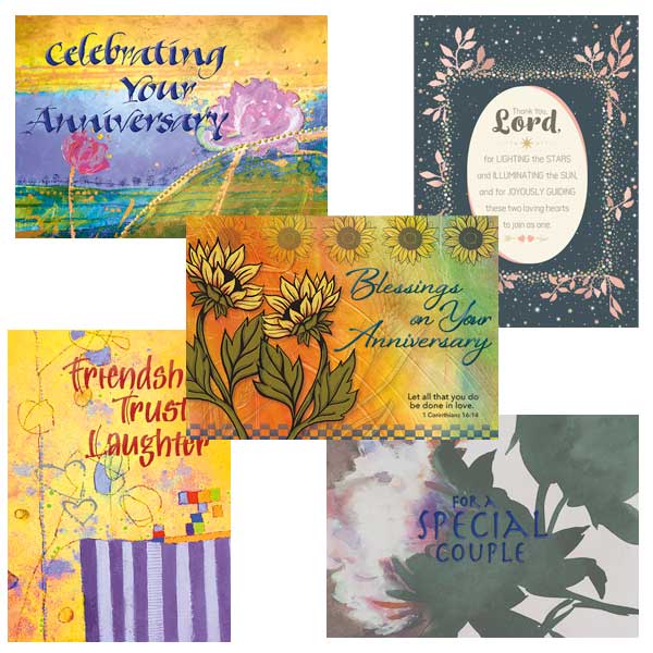 Collection of five assorted wedding anniversary cards.