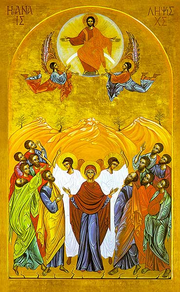 Men of Galilee, why do you stand looking up toward heaven? (Acts 1:9-11) Mary and the apostles witness the miracle of the Ascension, celebrated forty days after Easter each year as one of the major feasts of the Church.