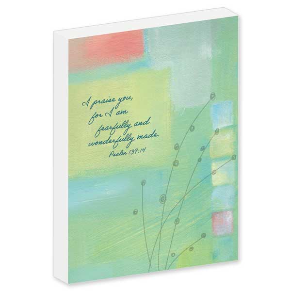 White block with featured Bible verse on whimsical pastel background