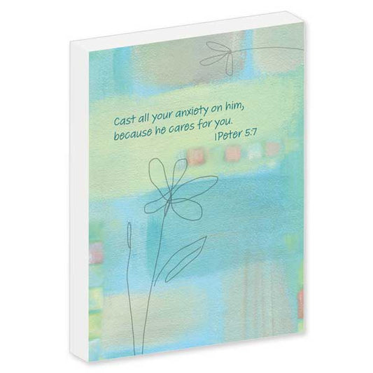 White block with featured Bible verse on whimsical pastel background