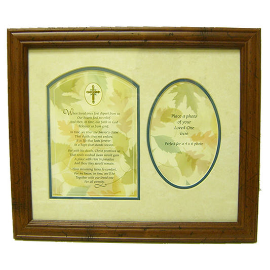 A wonderful way to keep the memory of a loved one close to you. This commemorative print includes a serenity poem on dying in Christ. The marble design mat encases photo and text. An oval die-cut window is inset for placement of the departed&rsquo;s picture (size 4&quot; x 6&quot;). Available with or without a handsome wood frame that can be mounted on a wall or freestanding with an easel back.