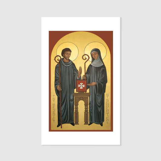 St. Scholastica and St. Benedict - Icon Holy Card