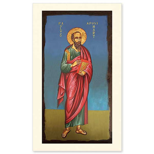 This icon of unknown origin depicts St. Paul in the red of martyrdom and the green of apostleship. This icon serves as a poignant reminder that we, too, are continually called to conversion and that our lives are to be a witness to the transforming power of the Gospel of Christ.