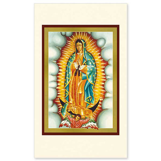 In 1531 the Blessed Virgin Mary appeared to native Mexican convert St. Juan Diego on the mountain of Tepeyac near Mexico City. Her miraculous sign of love for the people of the New World was to impress her image on his tilma or mantle. Through this holy image many people have been brought to belief in Christ; her power to draw souls to her son continues even today.