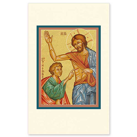 Icon of St. Thomas putting his finger into the side of the risen Christ. Also called &quot;The Touching of Thomas&quot;.