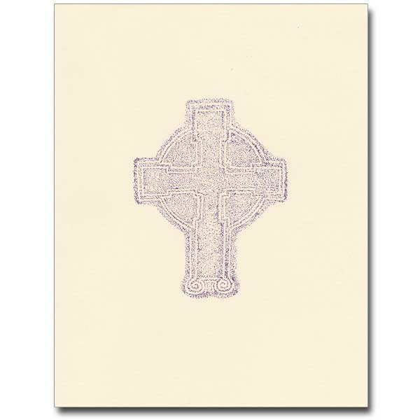 Gravestone rubbings of Celtic crosses on ivory recycled paper. Each package contains 12 cards with matching envelopes. Single fold on heavy ivory stock. Size 4 1/4&quot; x 5 1/2&quot;.
