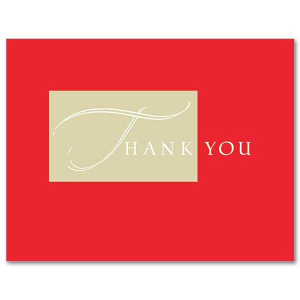 The lettering &quot;Thank You&quot; is in white on a red background. A golden tan rectangle is behind the word &quot;Thank&quot;.