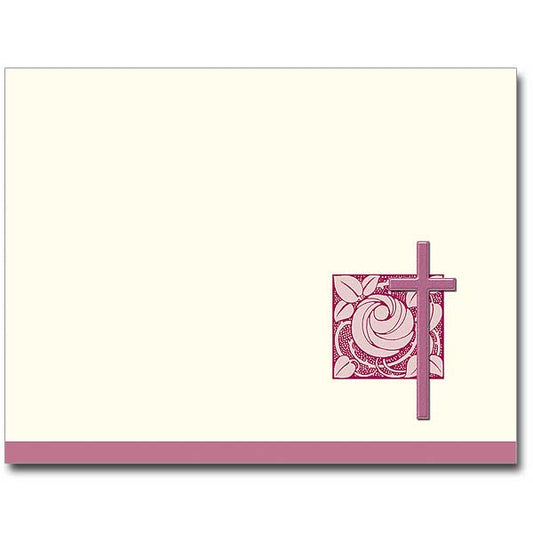 These distinctive Christian notes are printed on a beautiful ivory colored stock with vellum finish and come with matching envelopes. This collection features an embossed foil cross with four different background designs and four foil colors. Ideal for a quick &quot;hello&quot; or &quot;thank you,&quot; these cards are also perfect for custom invitations or as a gift idea. Notes are 4 1/4&quot; x 5 1/2&quot; and blank inside for your message. They are packaged in a gold gift box.