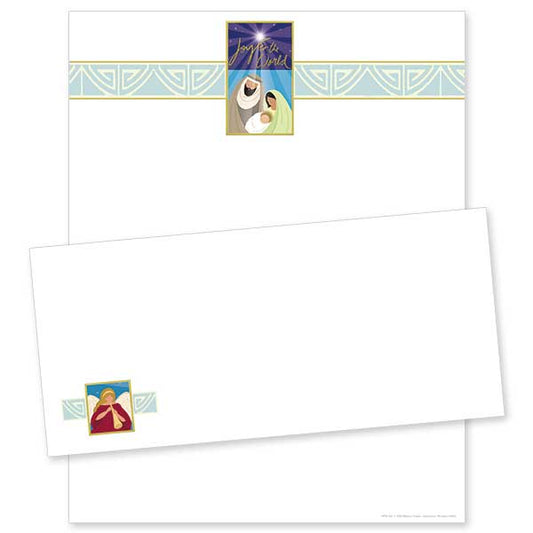 Graphic contemporary nativity with Beuronese border